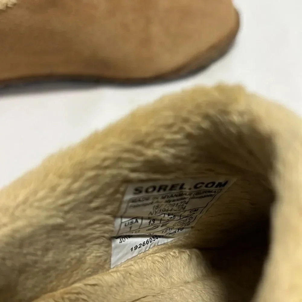 Sorel Youth Lanner Ridge II slippers in brown suede with a fleece lining size  1